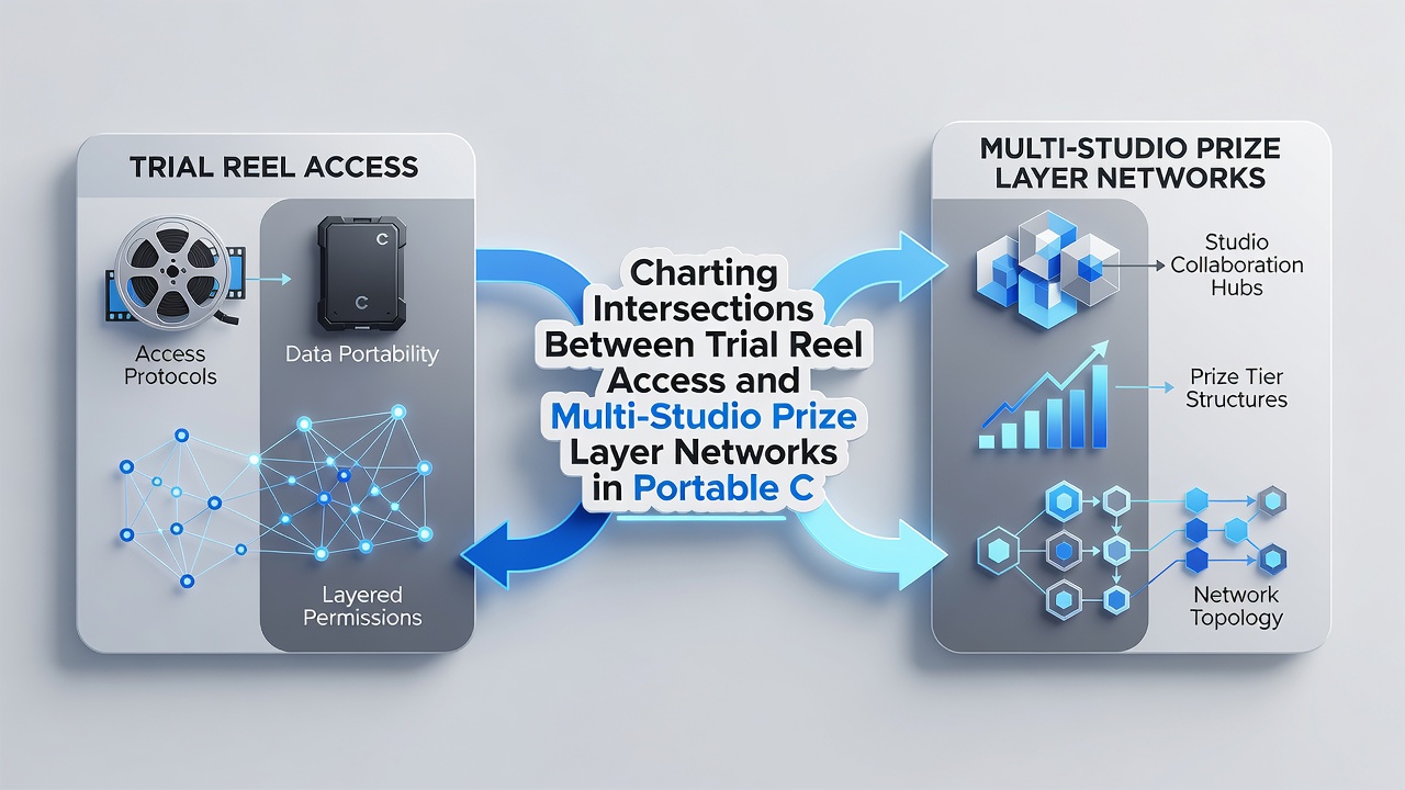 Diagram showing data flow from trial reels into interconnected studio prize layers on portable devices