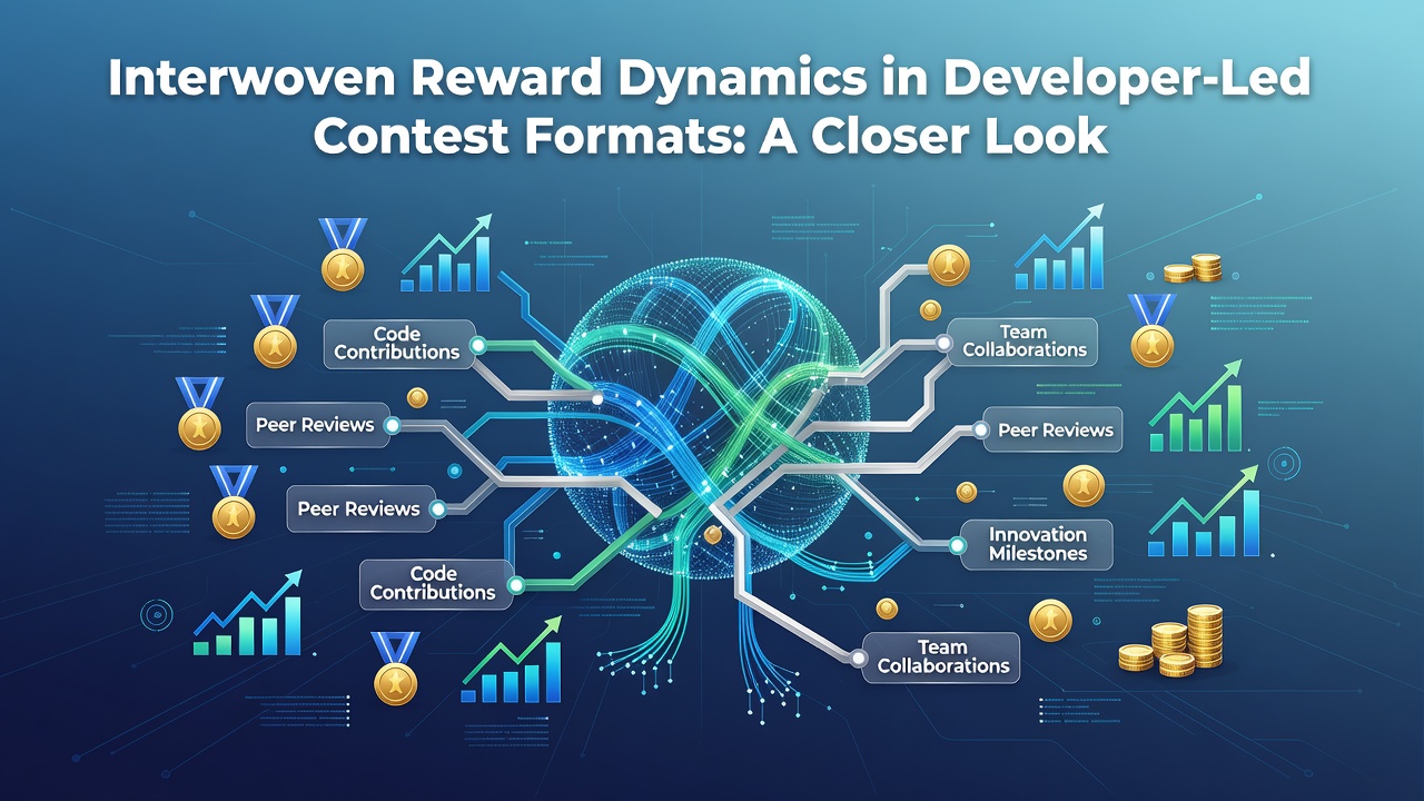 Diagram showing layered reward structures in developer contest platforms with interconnected prize pools and recognition pathways