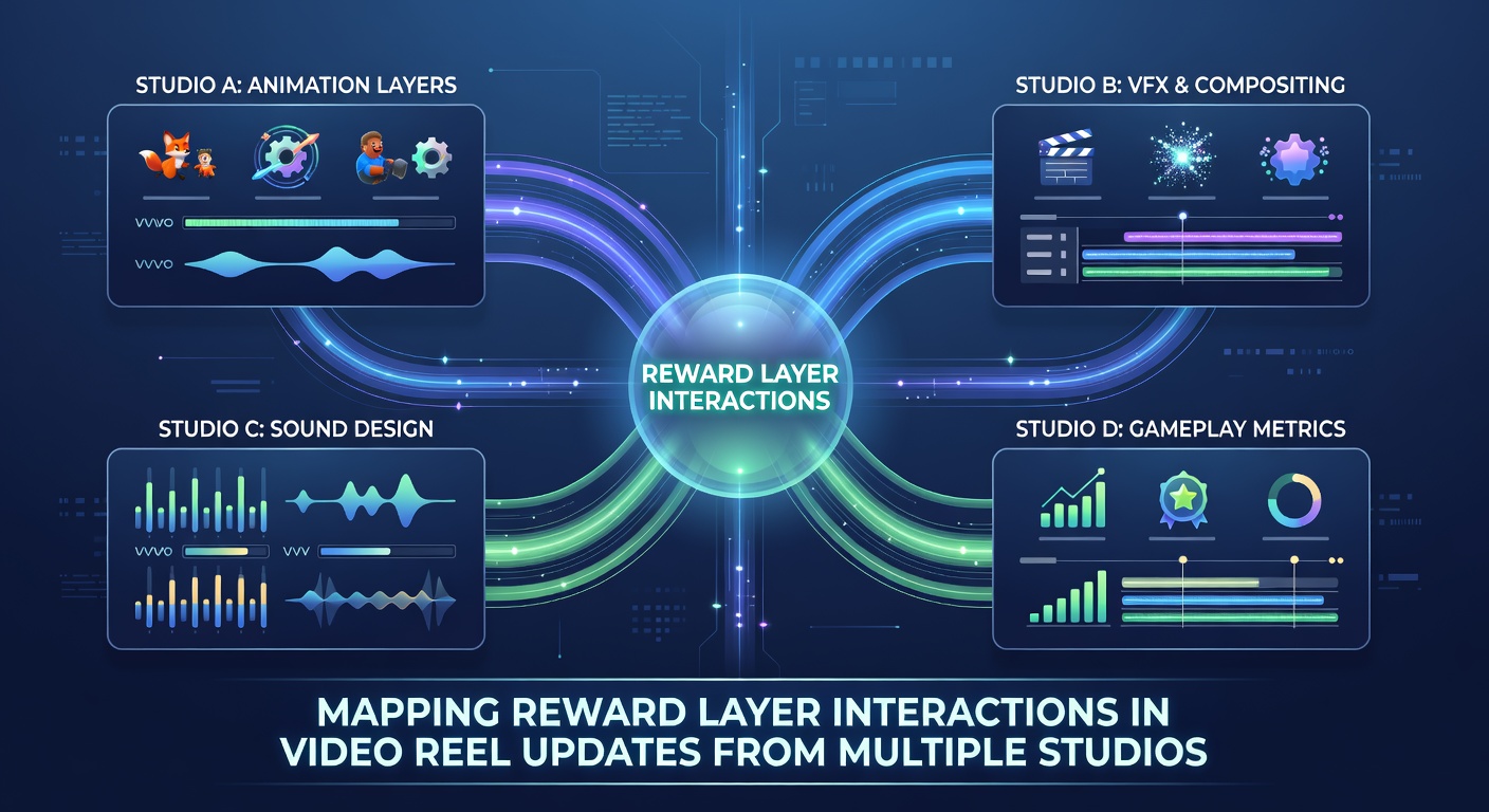 Flowchart illustrating cross-studio reward layer dependencies and update interaction points