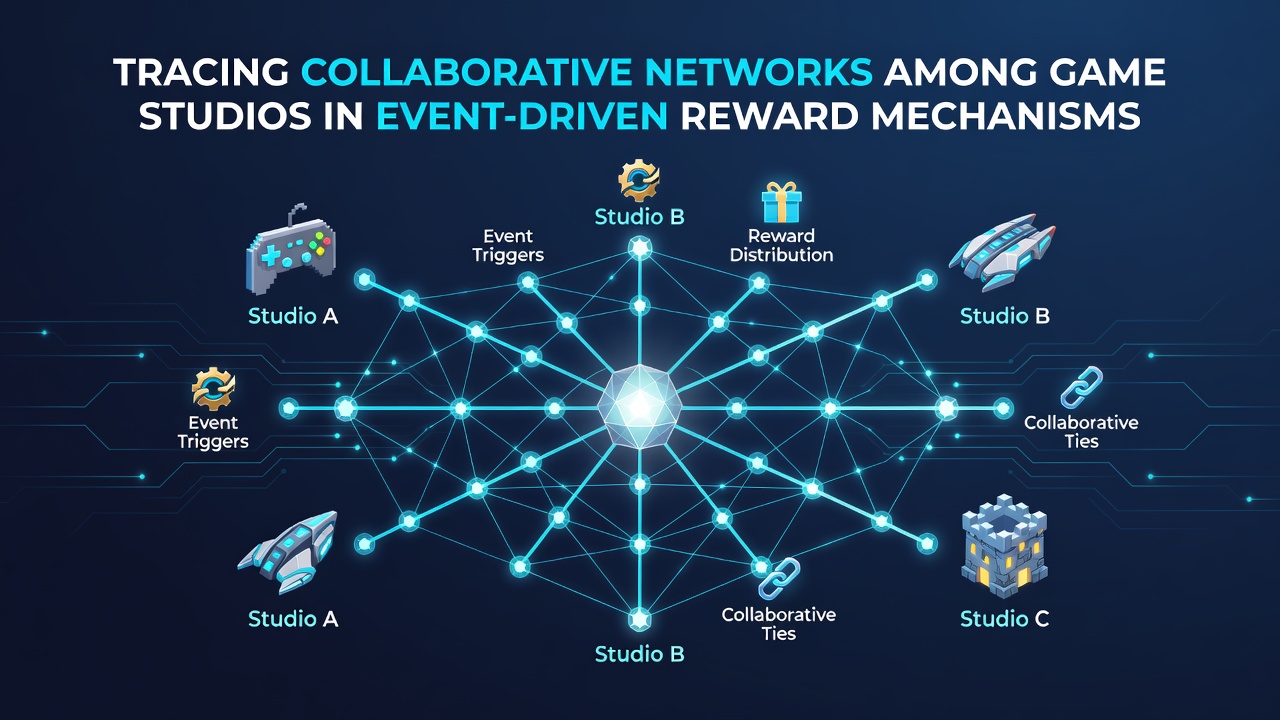 Network diagram showing connections between game studios for event-driven rewards